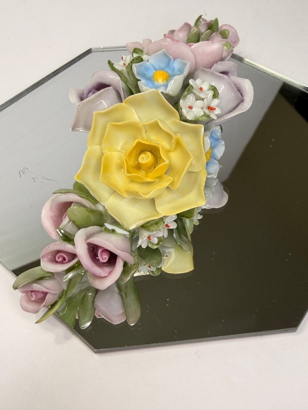 Vintage Porcelana de Cuernavaca Porcelain Flower Mirror Pair